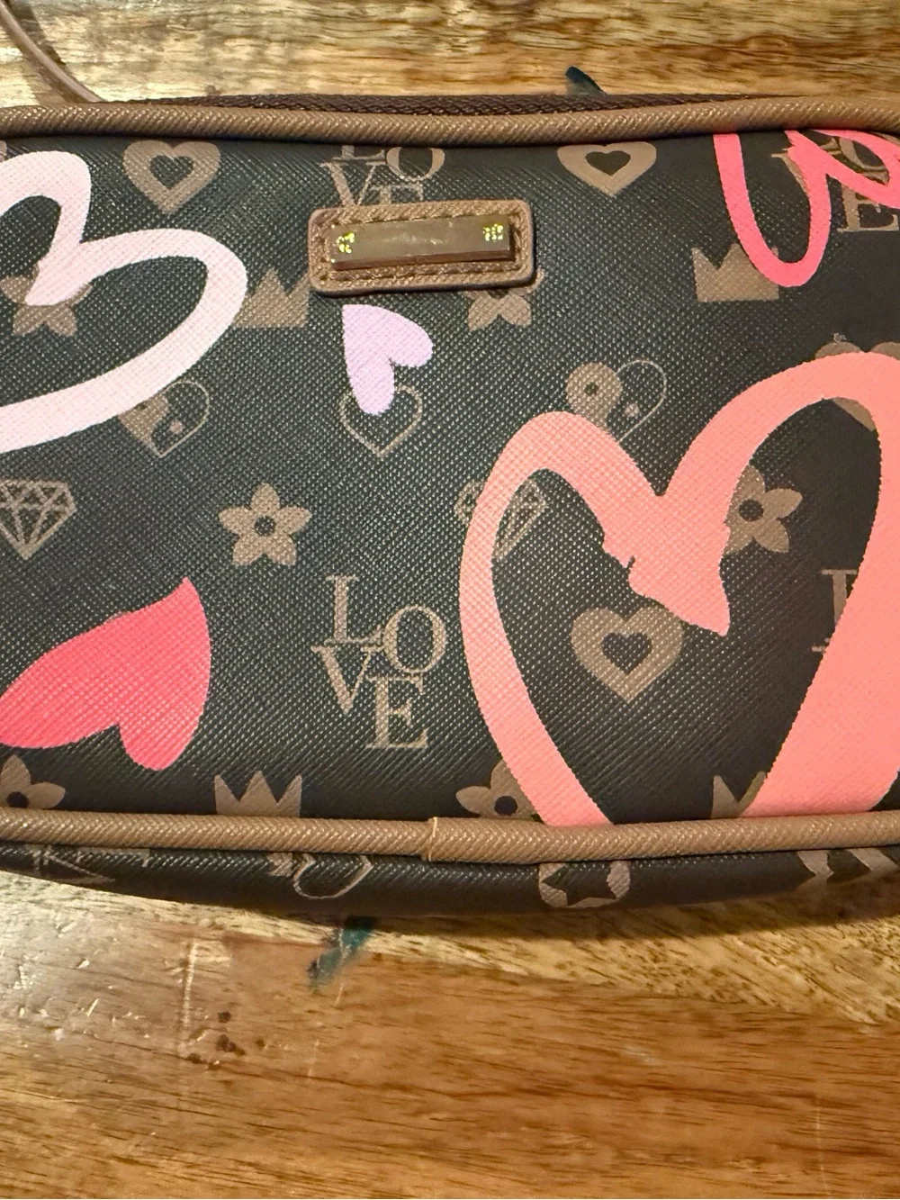 Love Heart Monogram Print Crossbody Bag
